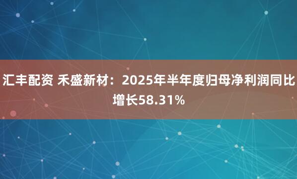 汇丰配资 禾盛新材：2025年半年度归母净利润同比增长58.31%