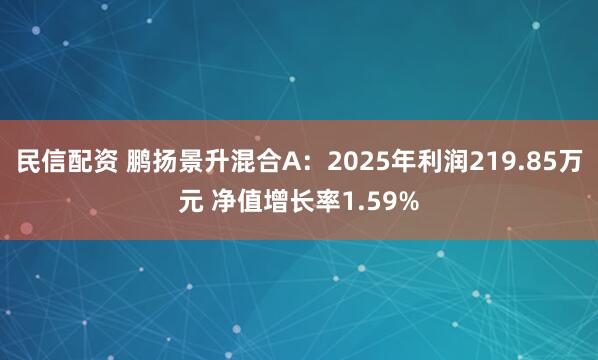 民信配资 鹏扬景升混合A：2025年利润219.85万元 净值增长率1.59%
